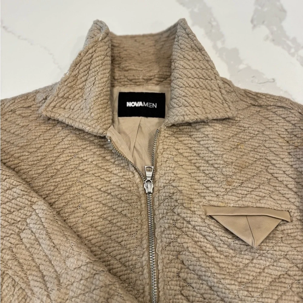 Textured Fashion Nova Zip-Up Sweater - Brown